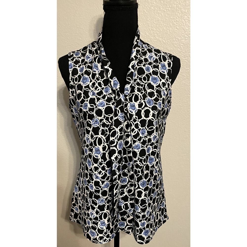 Evan Picone Black Label Sleeveless Chambray Blue & Black Blouse Size Sm